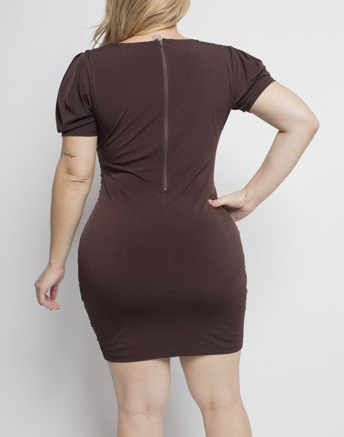 SHORT SLEEVE RUCHED DRESS - PLUS SIZE