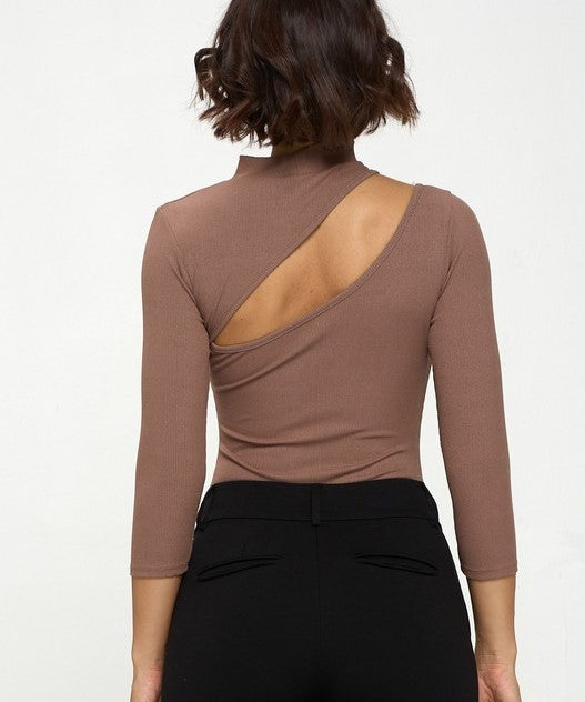 BROWN RIB CUT OUT BODYSUIT
